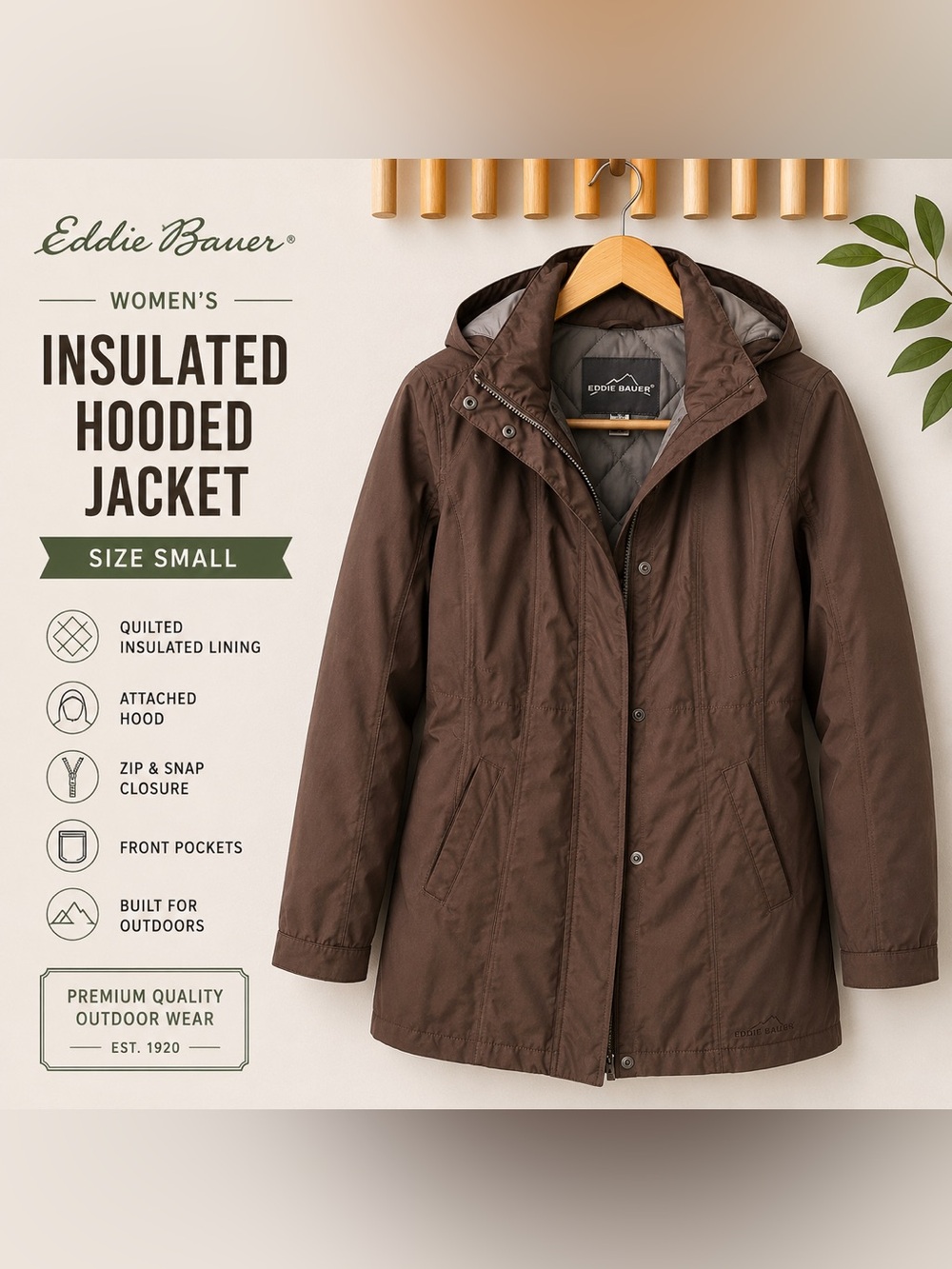 Eddie Bauer Brown Hooded Insulated Jacket